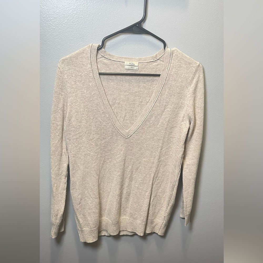 Wallace Women Beige Cashmere Rabbit Lambswool V-Neck Long Sleeve Sweater Size XS